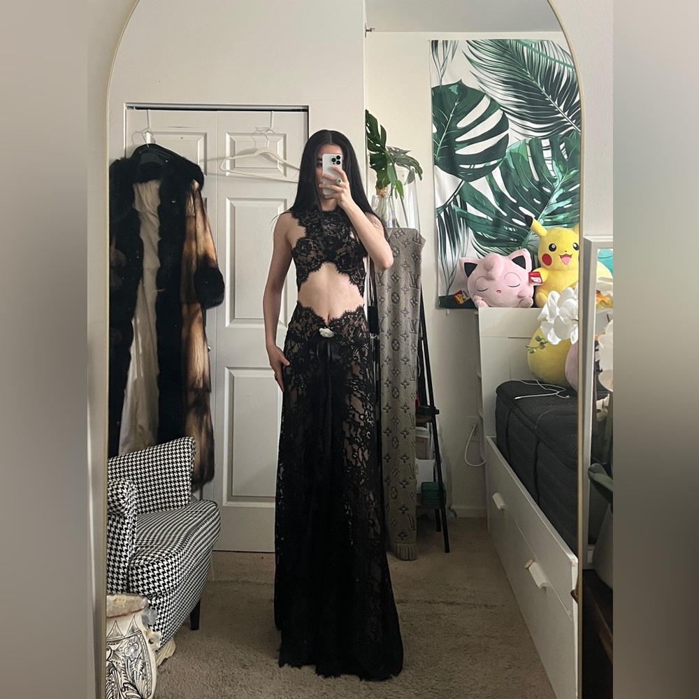 Bronx & Banco NAIA Black Lace Sheer Cutout Gown XS NWOT